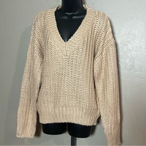 NWT MSRP $170 LBLC the Label Beige Heavy-Weight V-Neck Sweater